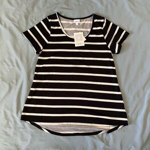 LuLaRoe Black and White Striped Short Sleeve Top